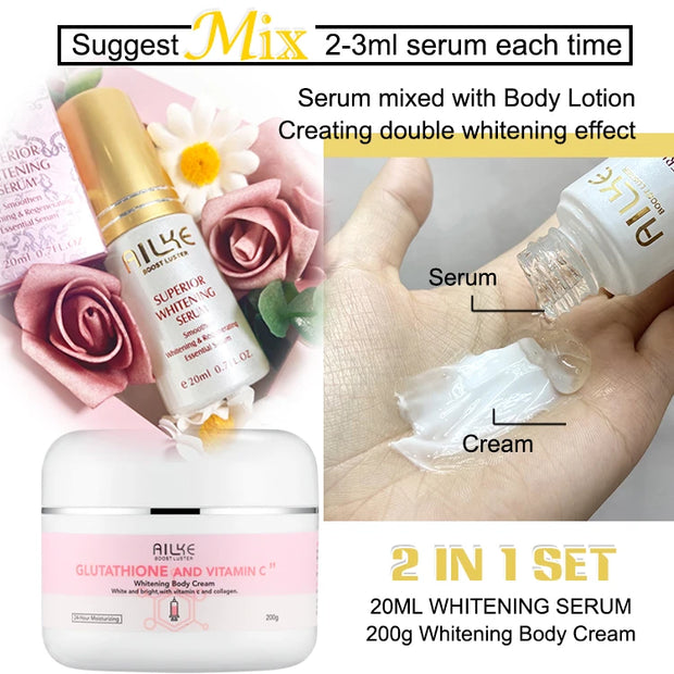 AILKE Glutathione & Vitamin C Kit,With Whitening Lotion,Moisturizing Cream,Lightening Soap, Spa Oil,Glowing Body Cream,Gift Set
