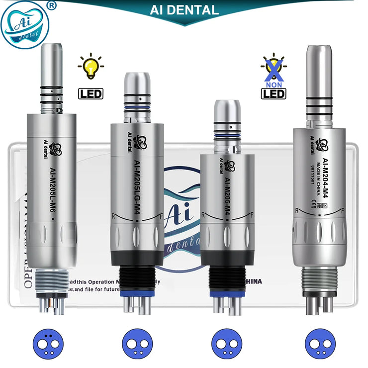 Dental Inner Water Air Motor Handpiece – Slow Speed, Non-LED & LED Turbine Connectors for AI-M204/M205 Series