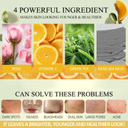 4-Piece Clay Facial Mask Set – Turmeric, Vitamin C, Green Tea & Rose for Deep Cleansing & Pore Refining (320g)