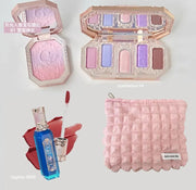 Flower Knows Swan Ballet Makeup Set – 6-Color Eyeshadow Palette, Embossed Blusher, Shine Lipstick & Cosmetic Bag (All-In-One Kit)