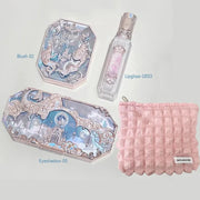 Flower Knows Swan Ballet Makeup Set – 6-Color Eyeshadow Palette, Embossed Blusher, Shine Lipstick & Cosmetic Bag (All-In-One Kit)