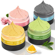 4-Piece Clay Facial Mask Set – Turmeric, Vitamin C, Green Tea & Rose for Deep Cleansing & Pore Refining (320g)