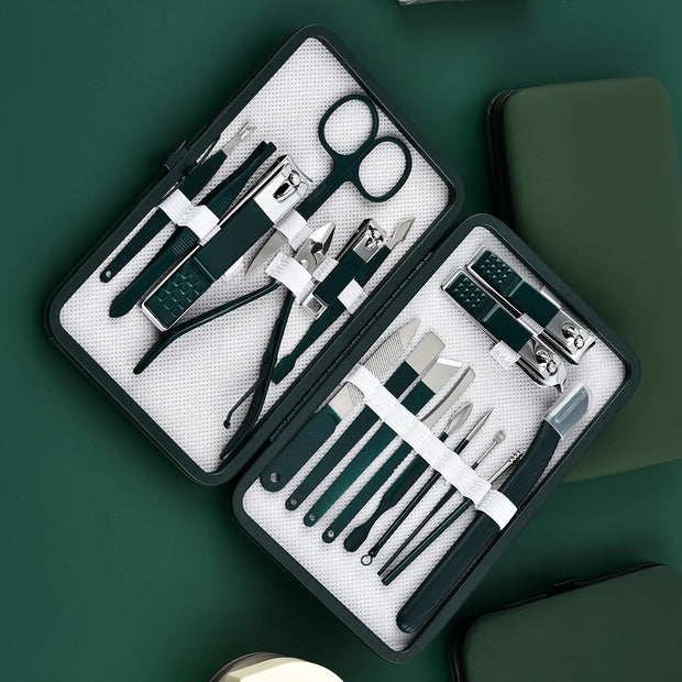 Professional 7–18 Piece Nail Care Kit – Stainless Steel Manicure & Pedicure Set with Travel Case