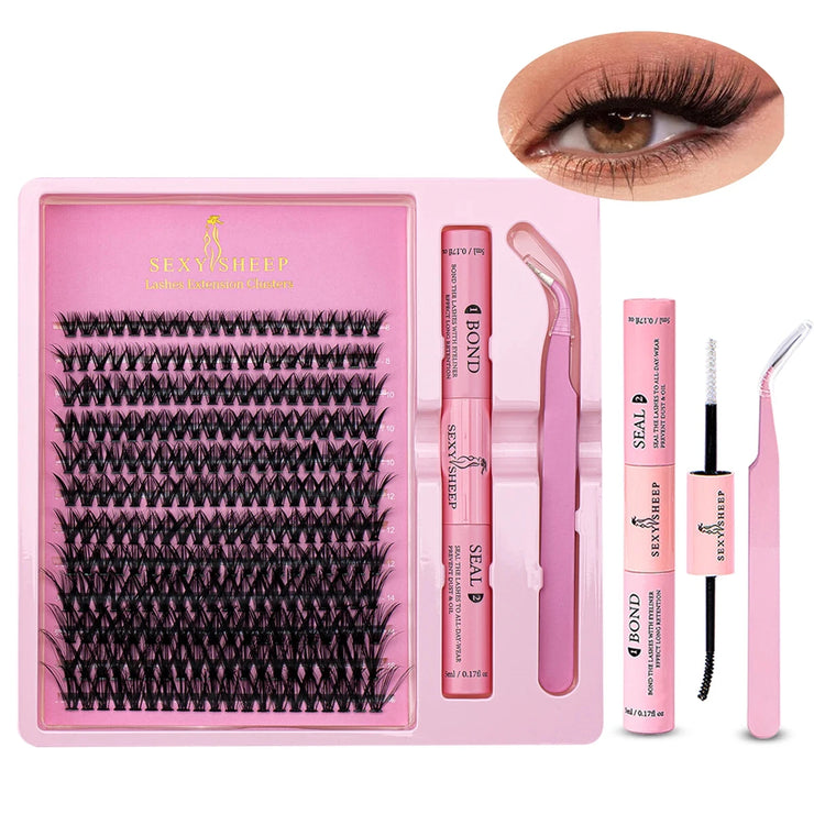 Makeup Brushes & Sponges Set – Pink Puff, Headband, Wristbands, and 8–16mm DIY Eyelash Extension Kit