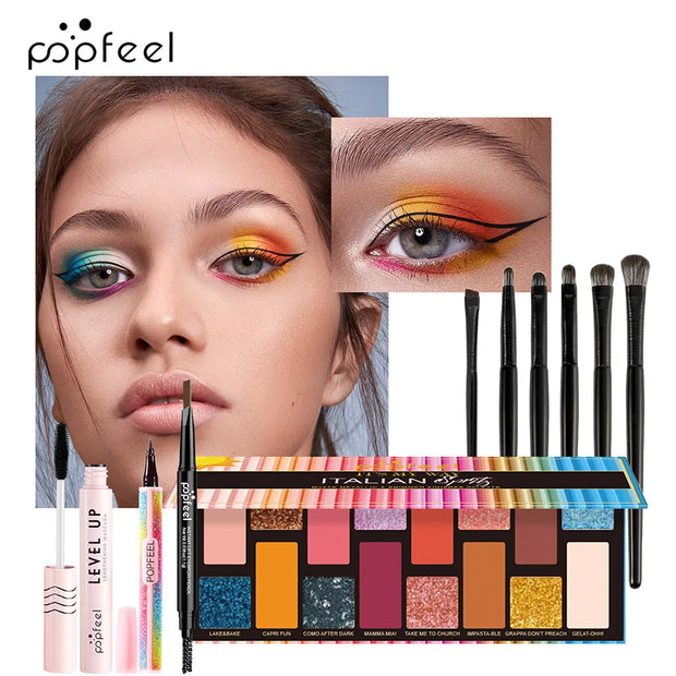 POPFEEL All-in-One Makeup Kit Gift Set – Eyeshadow, Foundation, Lip Gloss, Blush, Brushes, Eyeliner & More | Beauty Essentials