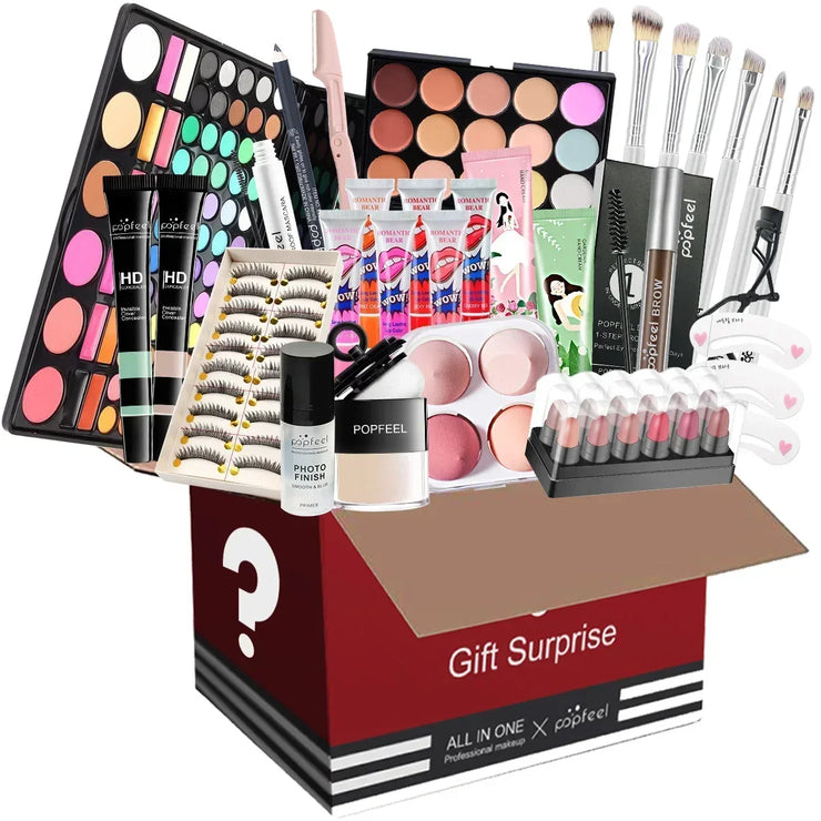 POPFEEL All-in-One Makeup Kit Gift Set – Eyeshadow, Foundation, Lip Gloss, Blush, Brushes, Eyeliner & More | Beauty Essentials