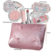 Flower Knows Swan Ballet Makeup Set – 6-Color Eyeshadow Palette, Embossed Blusher, Shine Lipstick & Cosmetic Bag (All-In-One Kit)