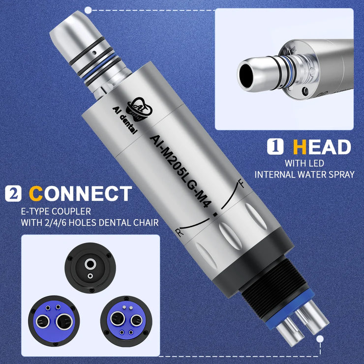Dental Inner Water Air Motor Handpiece – Slow Speed, Non-LED & LED Turbine Connectors for AI-M204/M205 Series