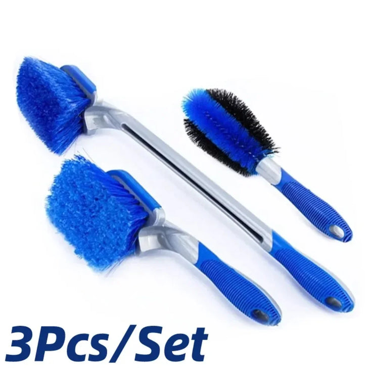 1/3PCS Car Wheel Hub Brush Set – Blue Tire & Steel Ring Cleaning Brushes for Car Wash & Maintenance