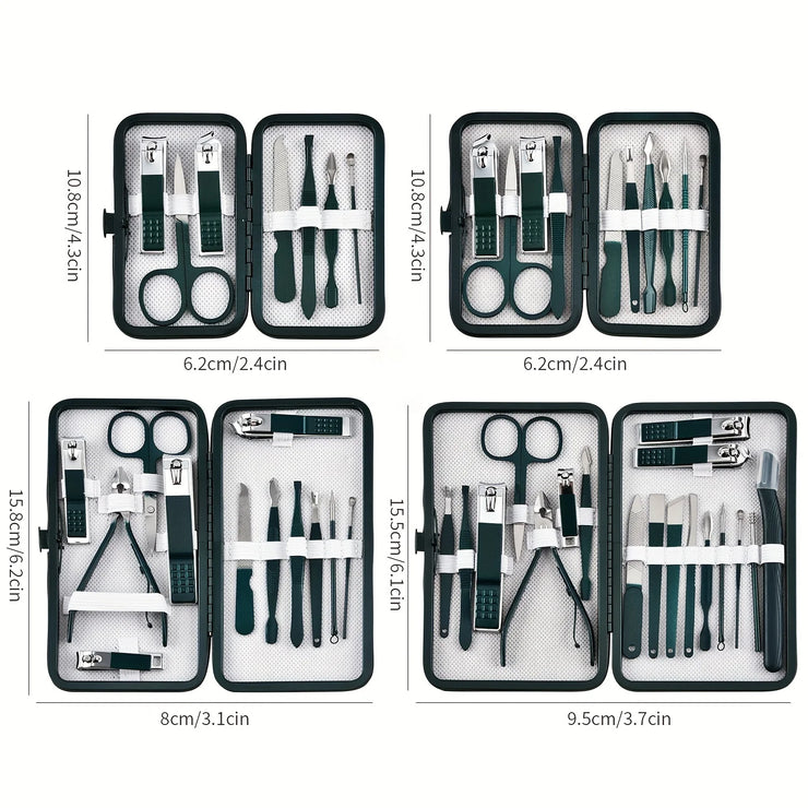 Professional 7–18 Piece Nail Care Kit – Stainless Steel Manicure & Pedicure Set with Travel Case