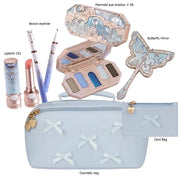 Flower Knows Swan Ballet Makeup Set – 6-Color Eyeshadow Palette, Embossed Blusher, Shine Lipstick & Cosmetic Bag (All-In-One Kit)