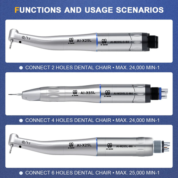 Dental Inner Water Air Motor Handpiece – Slow Speed, Non-LED & LED Turbine Connectors for AI-M204/M205 Series