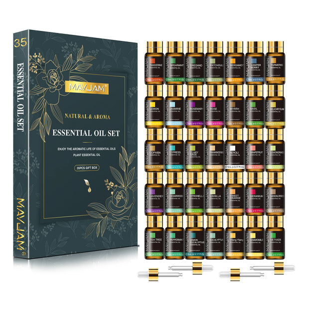 MAYJAM 35-Bottle Aromatherapy Essential Oil Gift Set – Includes Lavender, Jasmine, Eucalyptus, Vanilla, Peppermint, Sandalwood & More