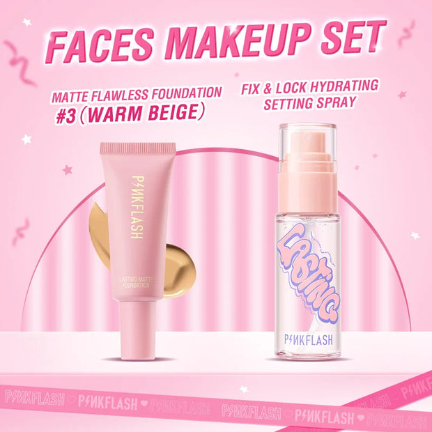 PINKFLASH Full Makeup Set – Waterproof & Long-Lasting Kit with Mascara, Eyeliner, Foundation, Lipstick & Eyeshadow