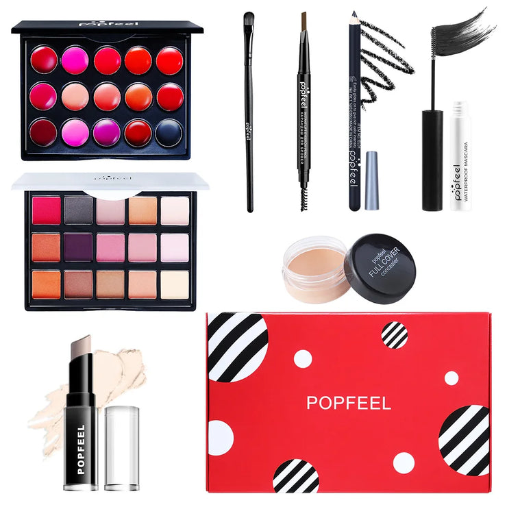 POPFEEL All-in-One Makeup Kit Gift Set – Eyeshadow, Foundation, Lip Gloss, Blush, Brushes, Eyeliner & More | Beauty Essentials