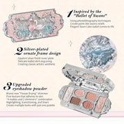 Flower Knows Swan Ballet Makeup Set – 6-Color Eyeshadow Palette, Embossed Blusher, Shine Lipstick & Cosmetic Bag (All-In-One Kit)